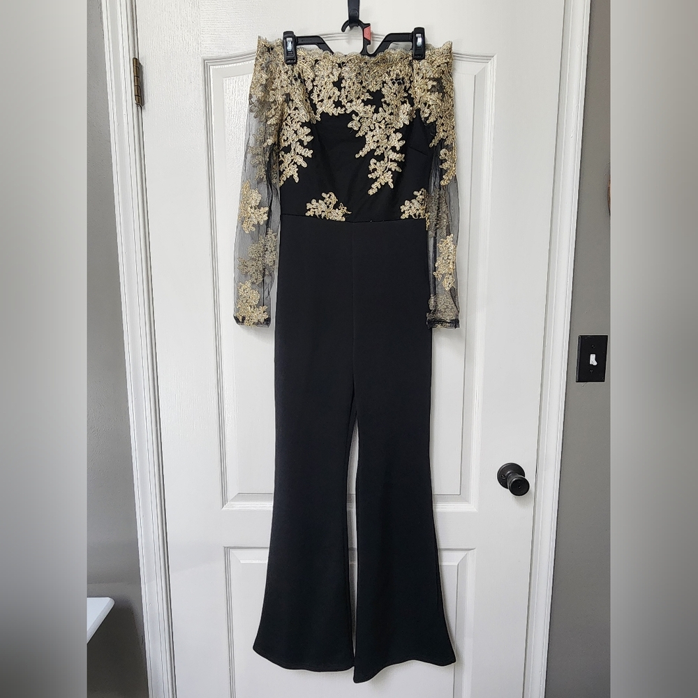 Elegant Black and Gold Jumpsuit